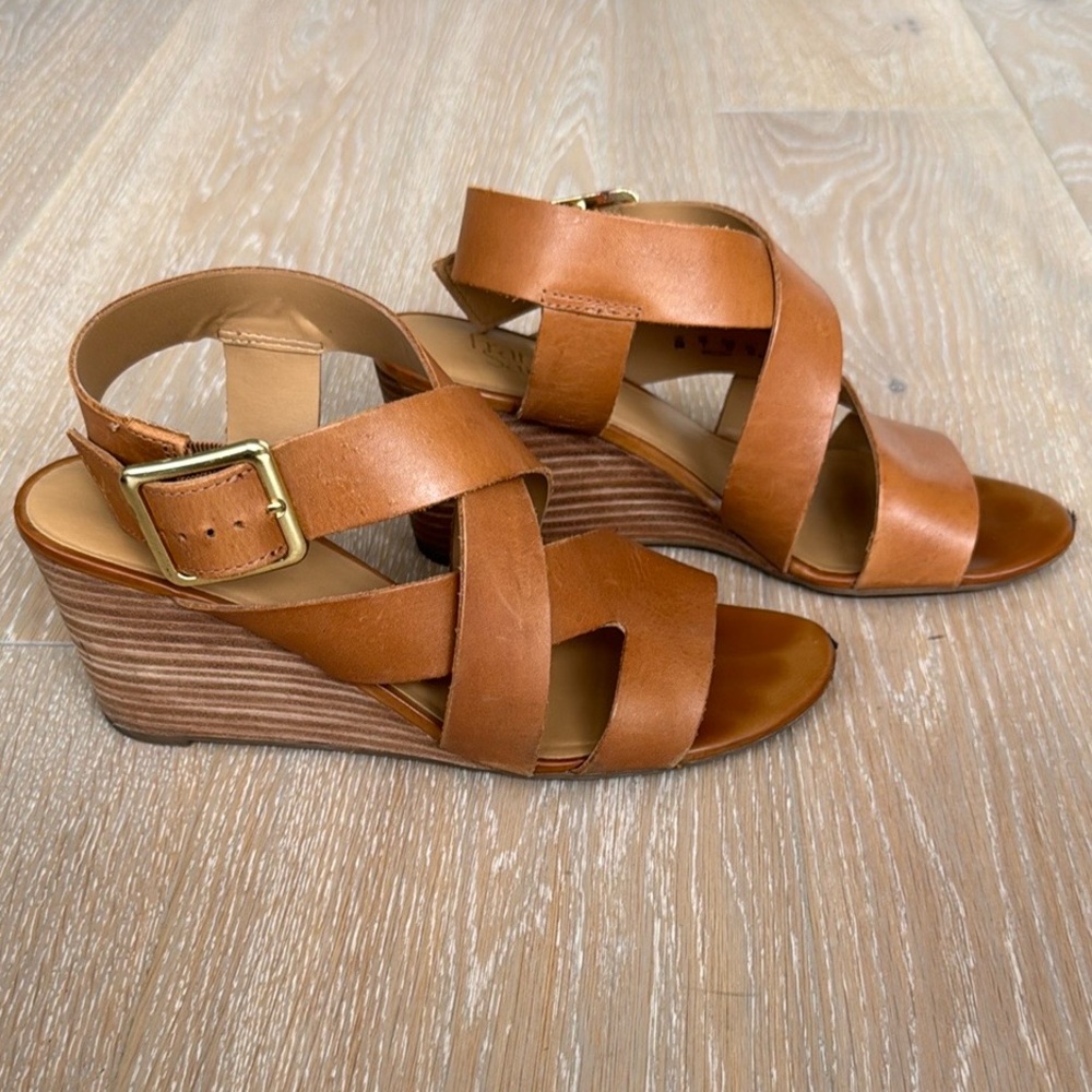 Franco Sarto Tan ‘Mallory’ Wedge Sandals. Size 9
